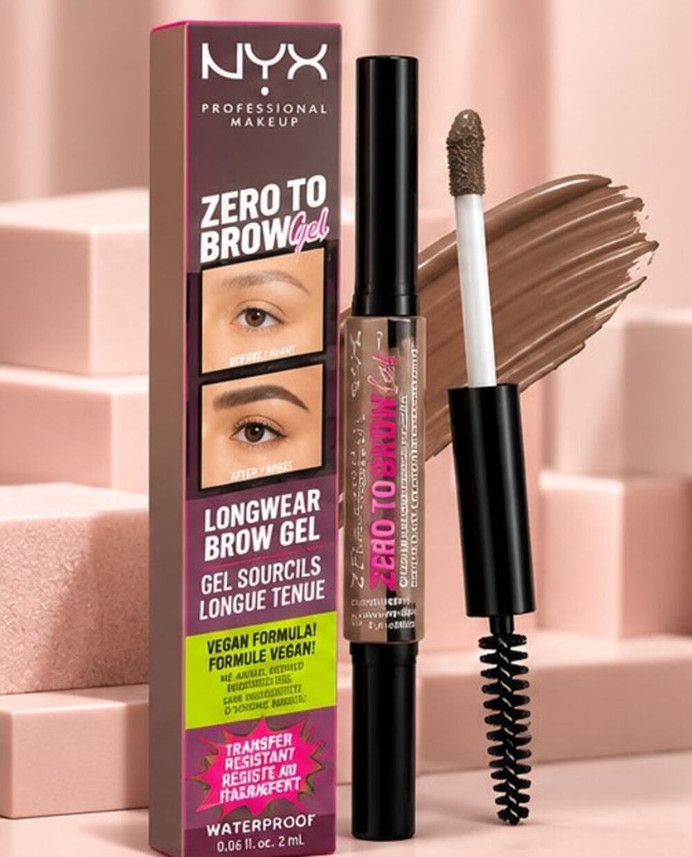 NYX Zero to Brow Longwear Brow Gel ZTBG03 Taupe Waterproof Vegan 2 mL